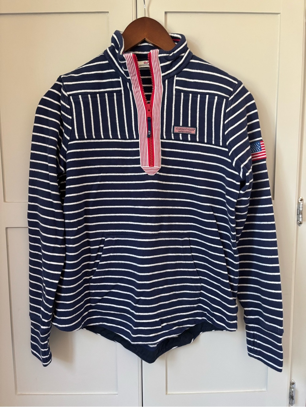 Vineyard Vines Navy & White Striped Pullover with Red Trim